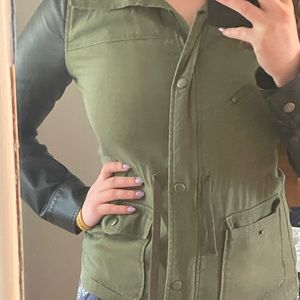 ARMY GREEN/BLACK LEATHER JACKET
